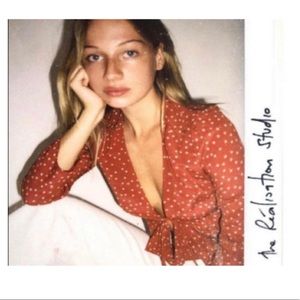 Realisation, XS, Bianca Red Star Print Tie Blouse